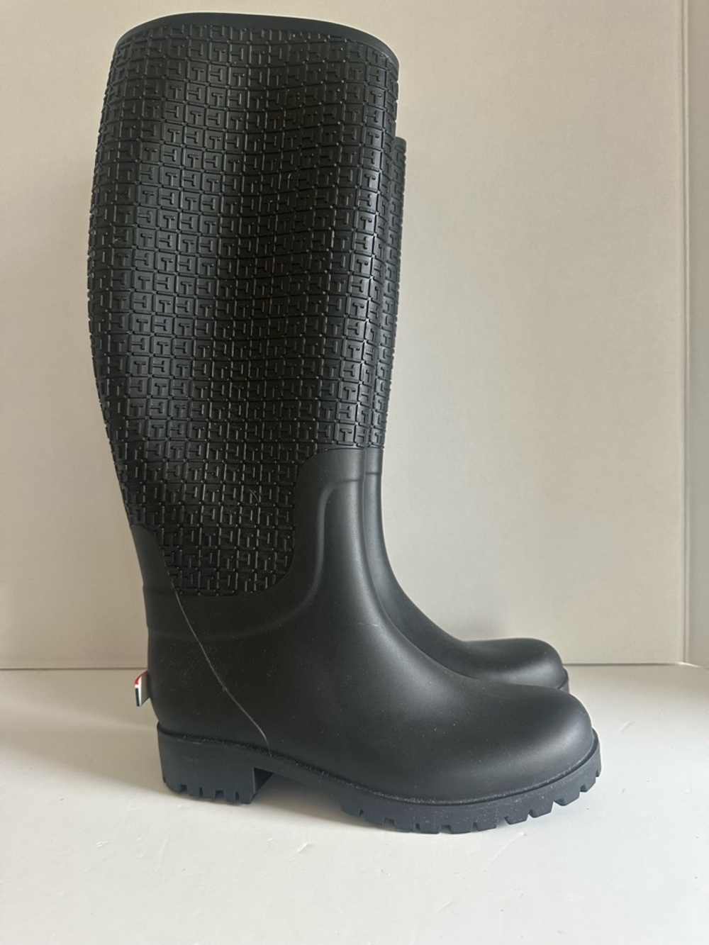 Tommy Hilfiger Black Textured Tall Rain Boots